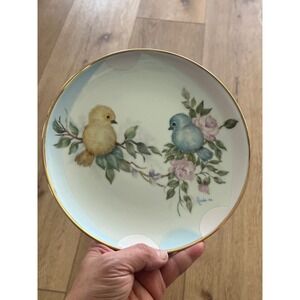 Rado Hand Painted Porcelain Bird Plate 2001 Artist Signed Blue Yellow Bird 8in